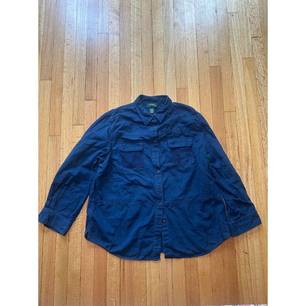 Lauren Ralph Lauren Navy Blue Cotton Canvas Utility Safari Shirt Women 1X